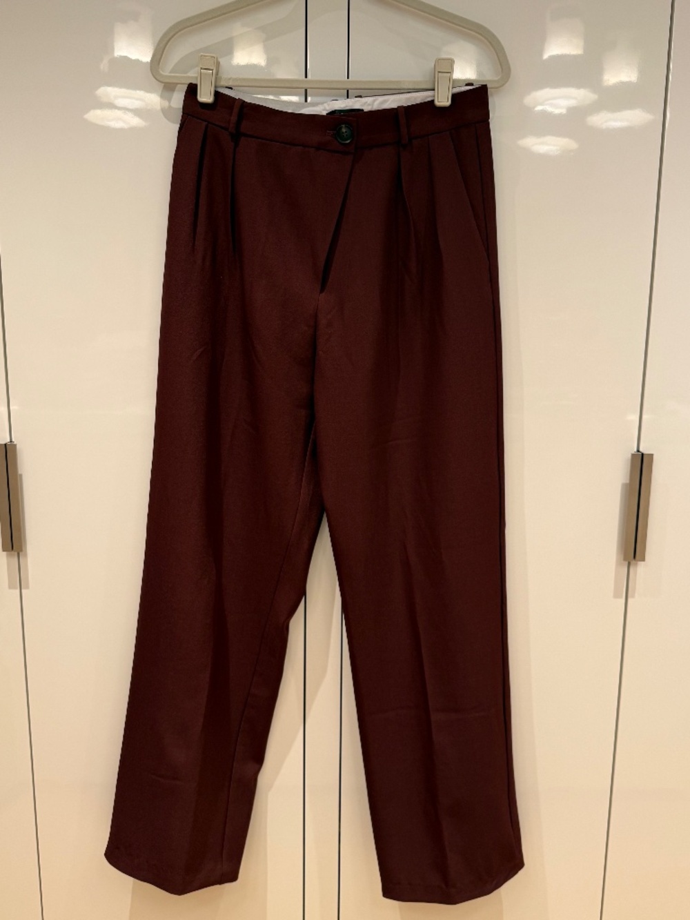 Aqua Wine Pleated Trousers — Size S — Satin Finish Wide Leg